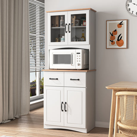 Wooden Kitchen Cabinet with Framed Glass Doors and Drawer - Ample Storage for Pantry