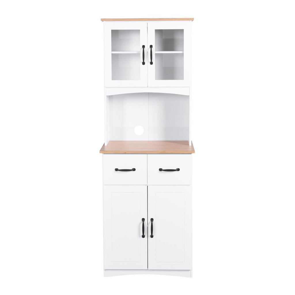 Wooden Kitchen Cabinet with Framed Glass Doors and Drawer - Ample Storage for Pantry