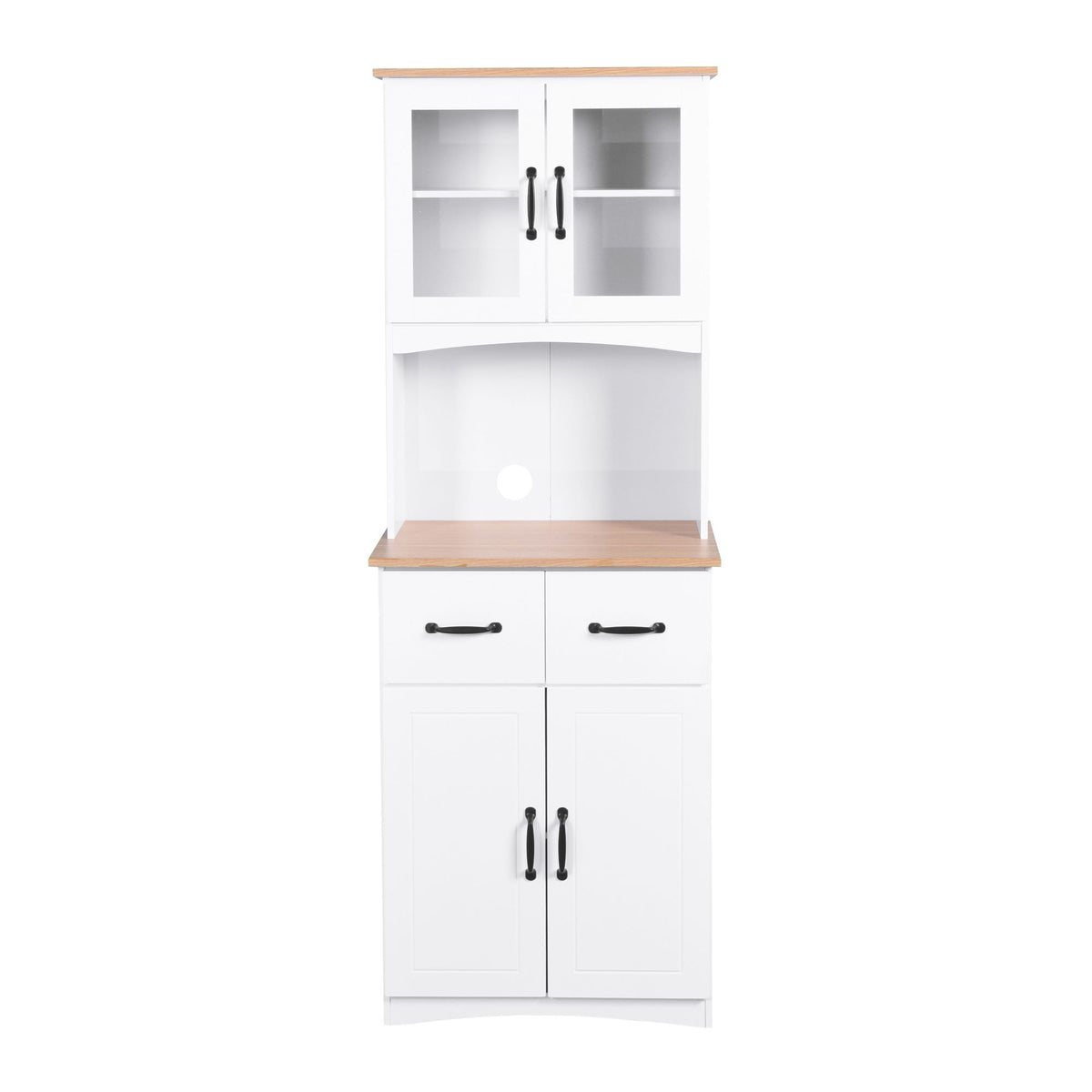 Wooden Kitchen Cabinet with Framed Glass Doors and Drawer - Ample Storage for Pantry