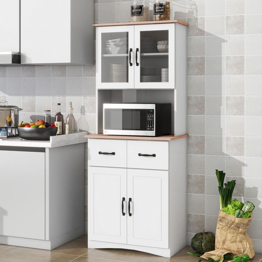 Wooden Kitchen Cabinet with Framed Glass Doors and Drawer - Ample Storage for Pantry