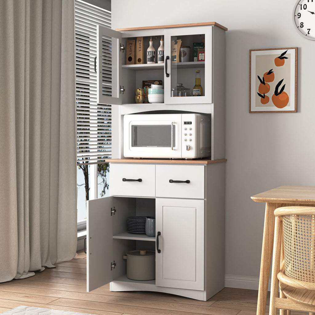 Wooden Kitchen Cabinet with Framed Glass Doors and Drawer - Ample Storage for Pantry