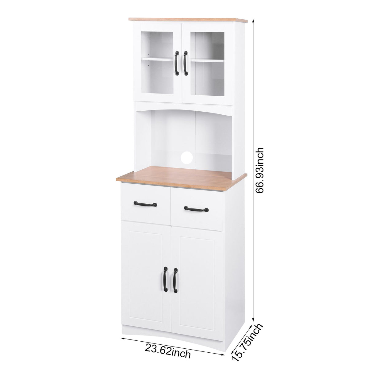 Wooden Kitchen Cabinet with Framed Glass Doors and Drawer - Ample Storage for Pantry