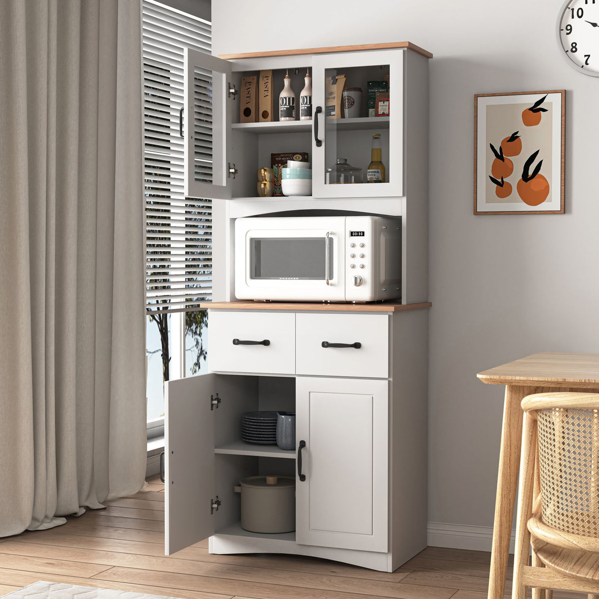 Wooden Kitchen Cabinet with Framed Glass Doors and Drawer - Ample Storage for Pantry