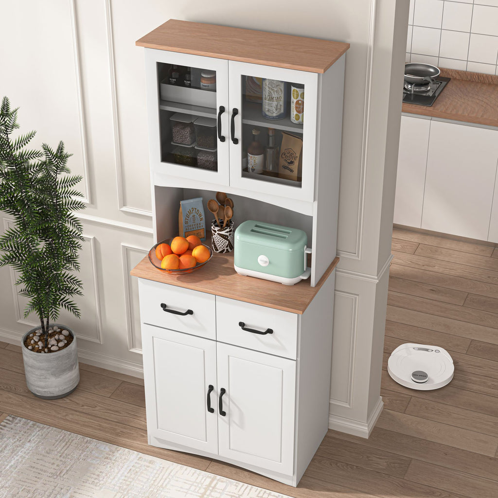 Wooden Kitchen Cabinet with Framed Glass Doors and Drawer - Ample Storage for Pantry