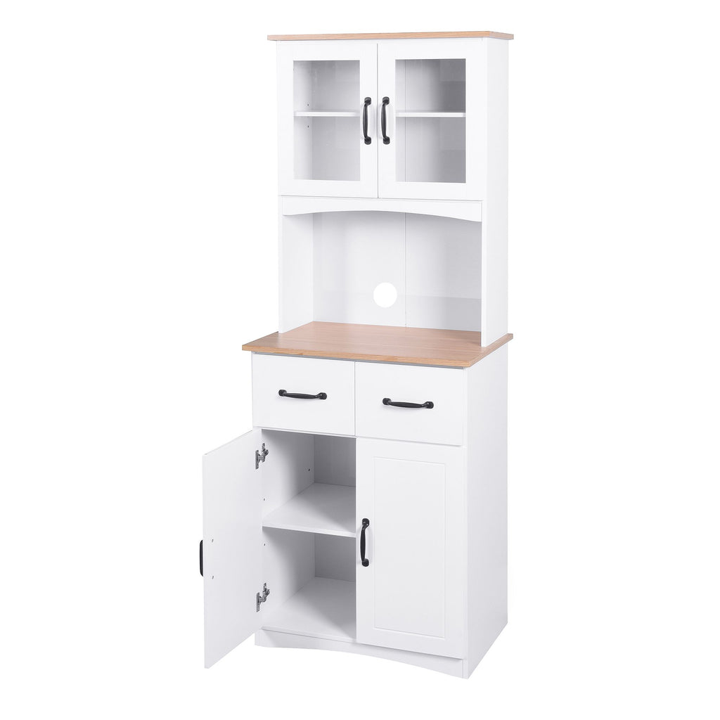 Wooden Kitchen Cabinet with Framed Glass Doors and Drawer - Ample Storage for Pantry