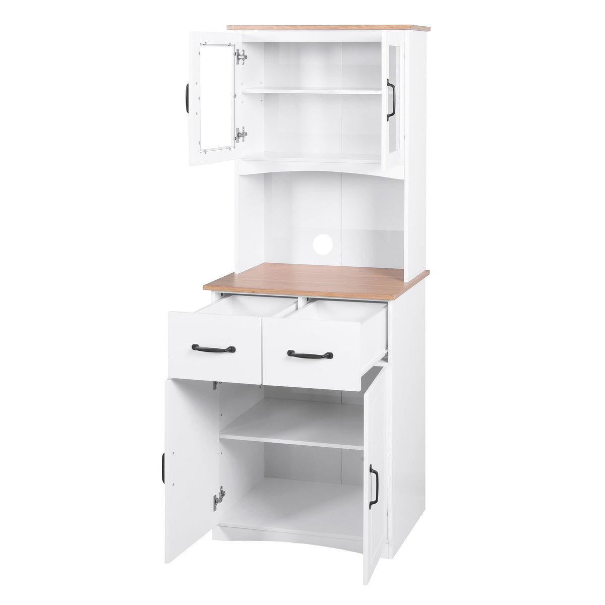 Wooden Kitchen Cabinet with Framed Glass Doors and Drawer - Ample Storage for Pantry