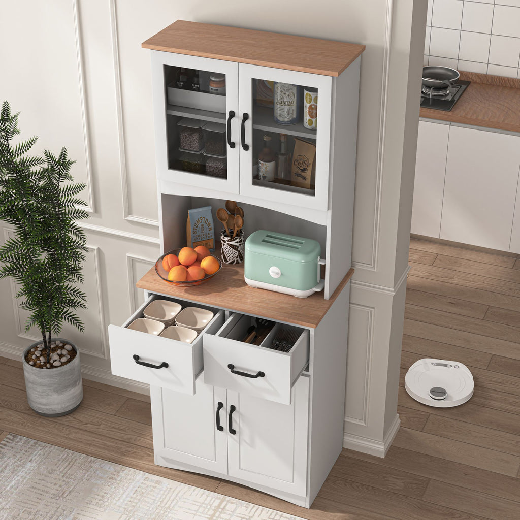 Wooden Kitchen Cabinet with Framed Glass Doors and Drawer - Ample Storage for Pantry