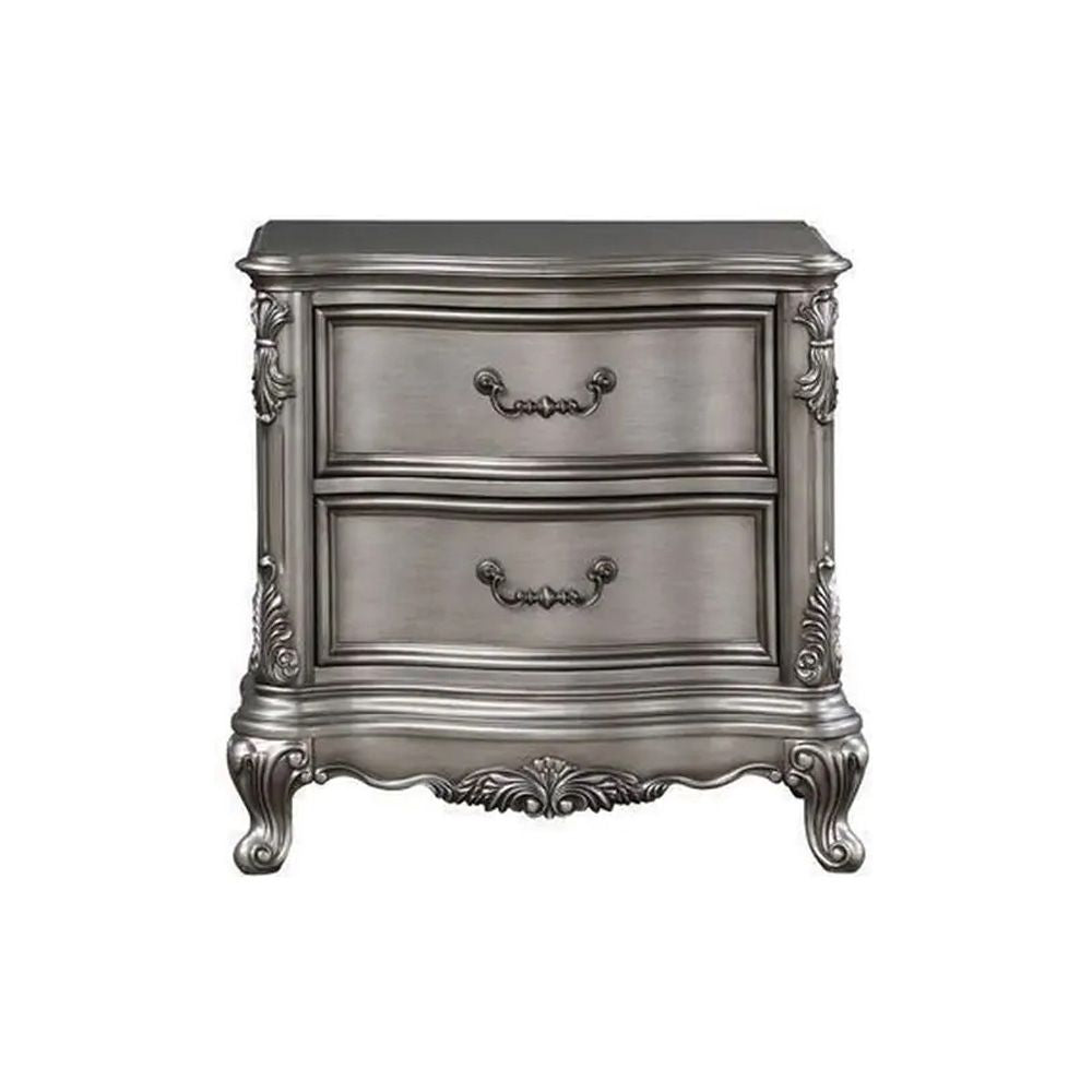 Antique Platinum Two-Drawer Nightstand with Cabriole Legs