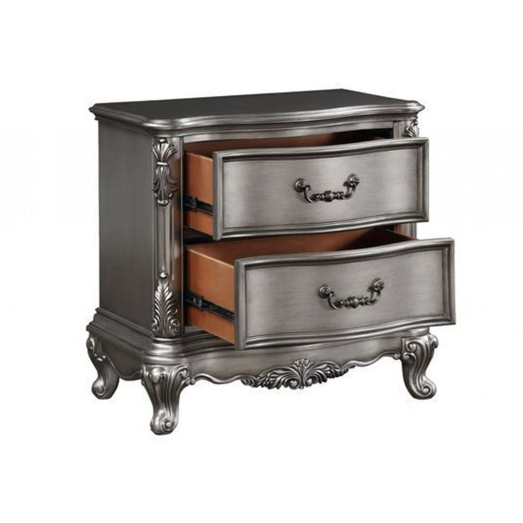 Antique Platinum Two-Drawer Nightstand with Cabriole Legs