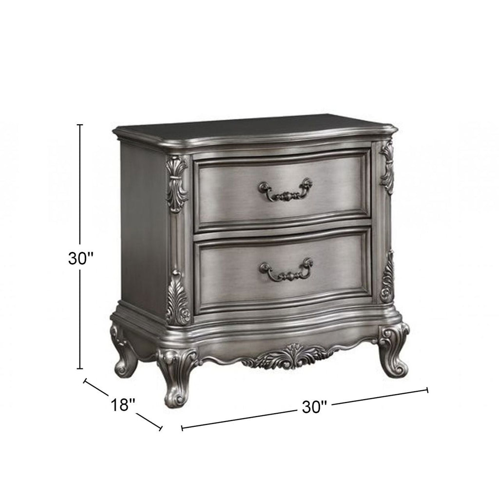 Antique Platinum Two-Drawer Nightstand with Cabriole Legs