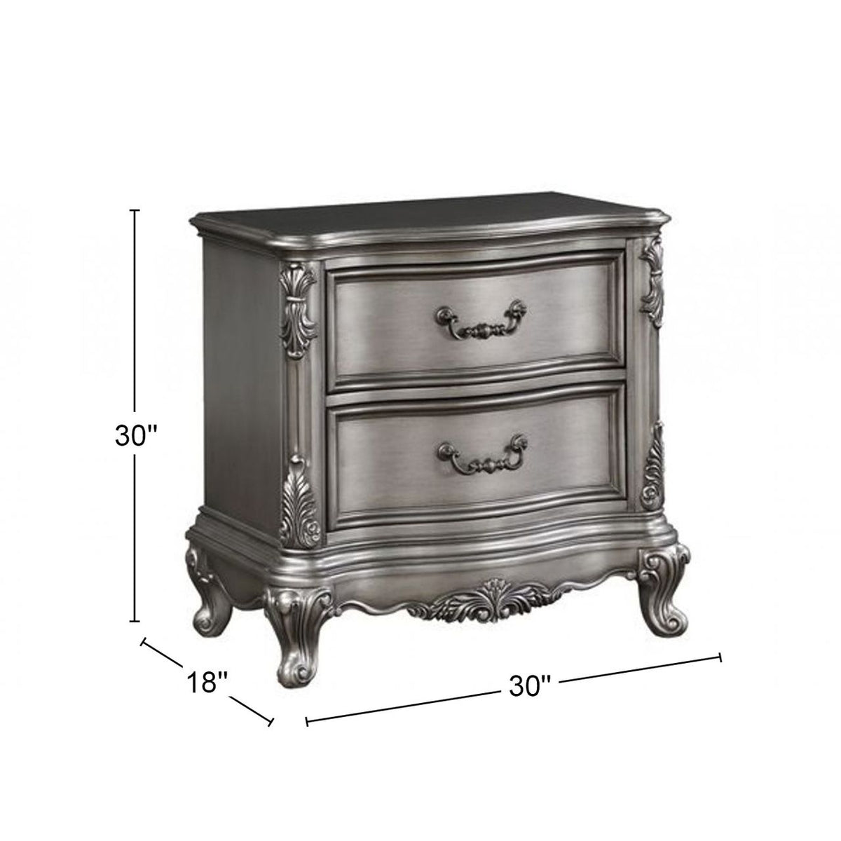 Antique Platinum Two-Drawer Nightstand with Cabriole Legs