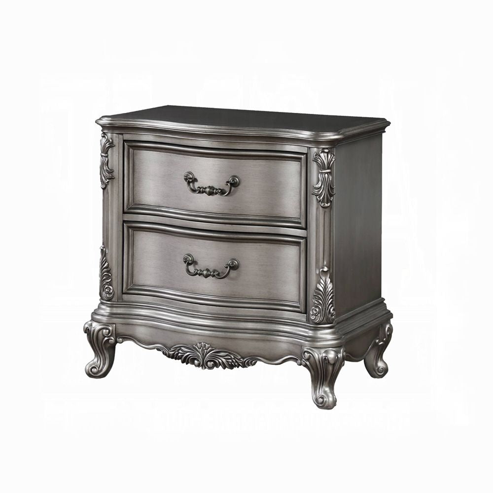 Antique Platinum Two-Drawer Nightstand with Cabriole Legs