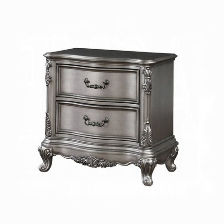 Antique Platinum Two-Drawer Nightstand with Cabriole Legs