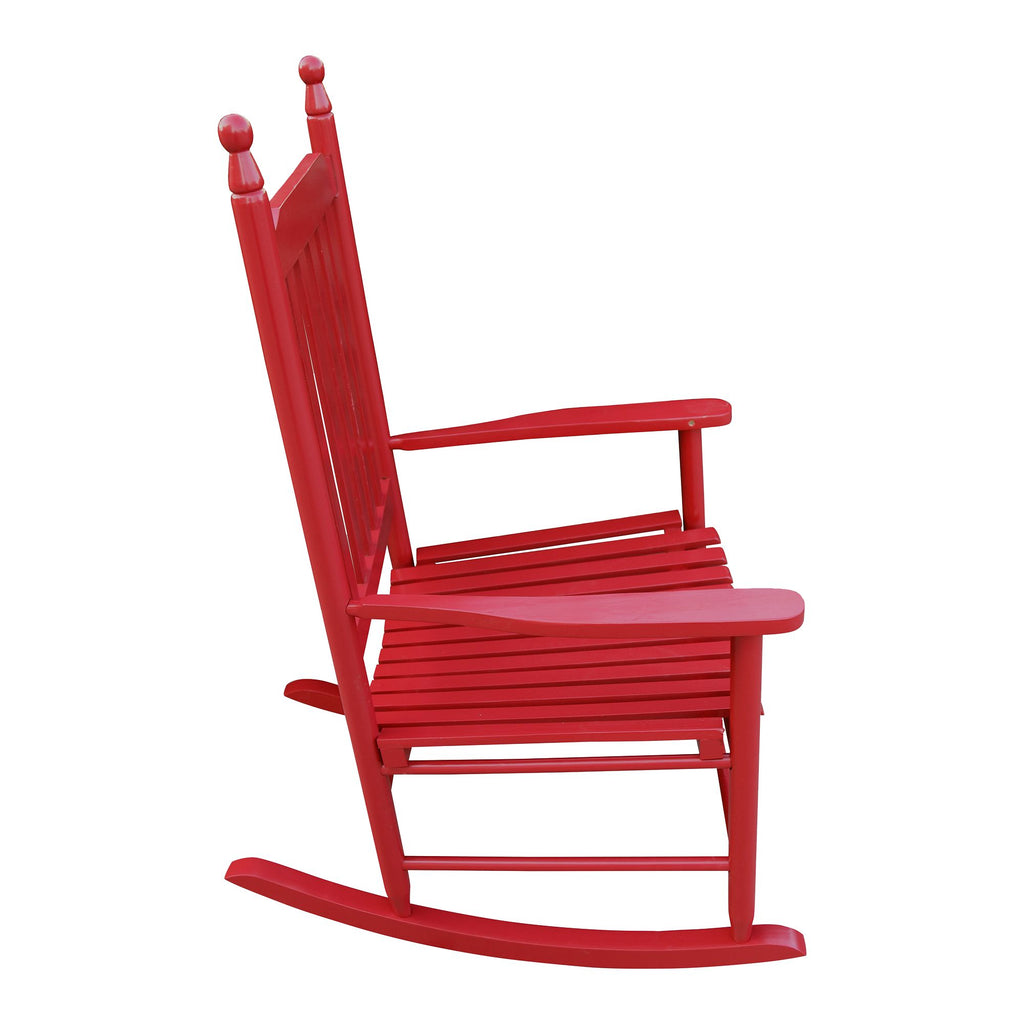 Red Wooden Porch Rocker Chair with Wide Seat and Armrests