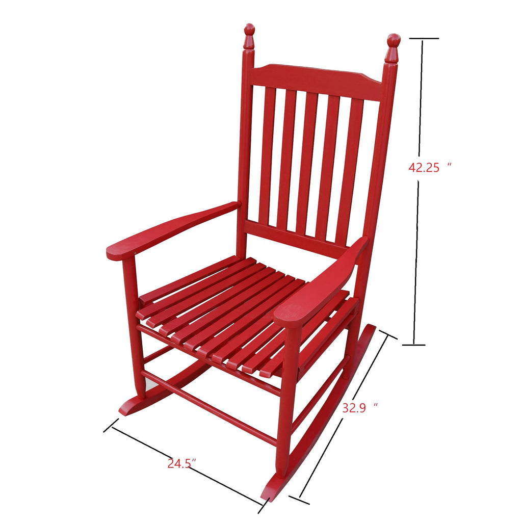 Red Wooden Porch Rocker Chair with Wide Seat and Armrests