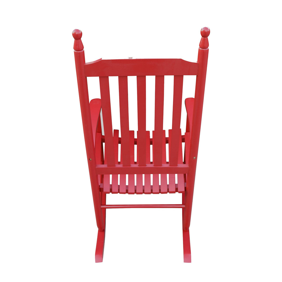 Red Wooden Porch Rocker Chair with Wide Seat and Armrests
