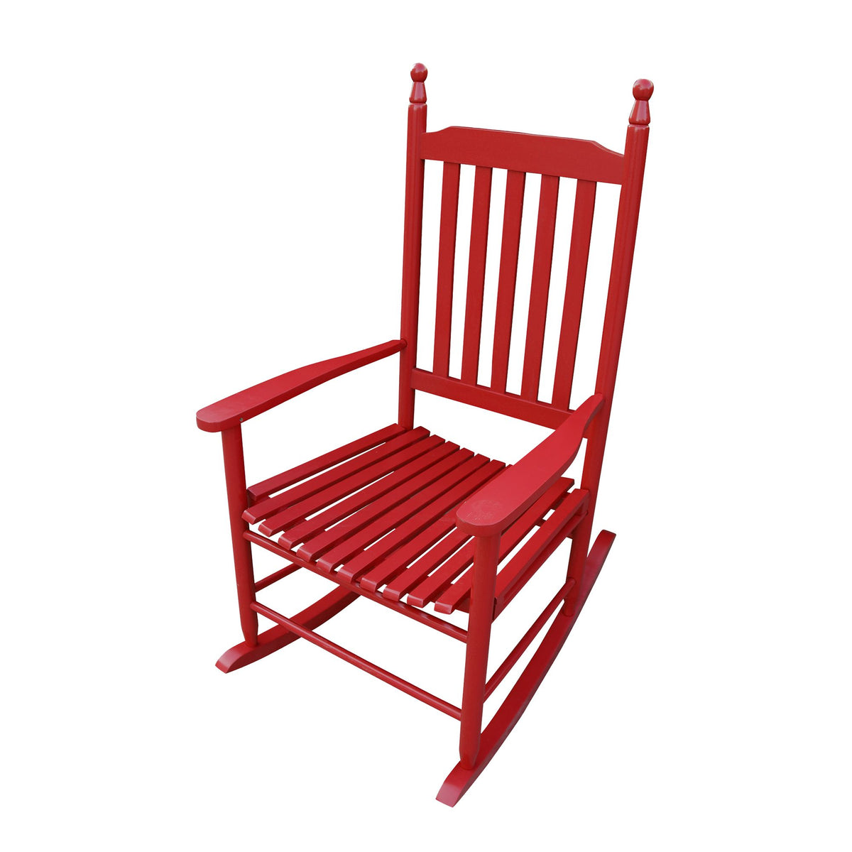 Red Wooden Porch Rocker Chair with Wide Seat and Armrests