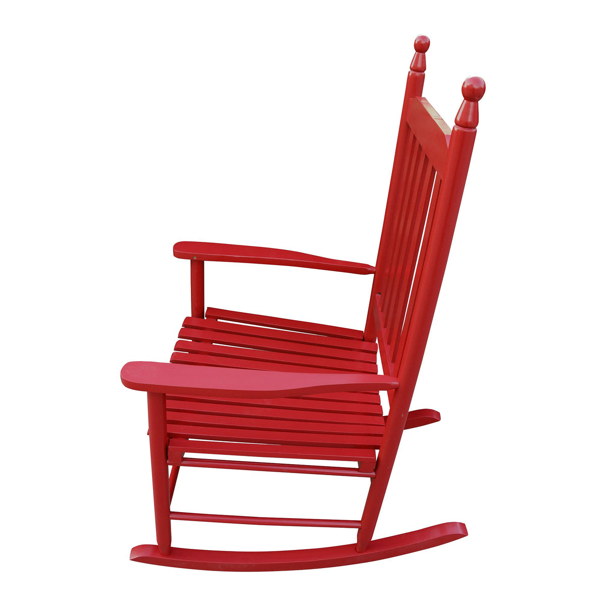 Red Wooden Porch Rocker Chair with Wide Seat and Armrests