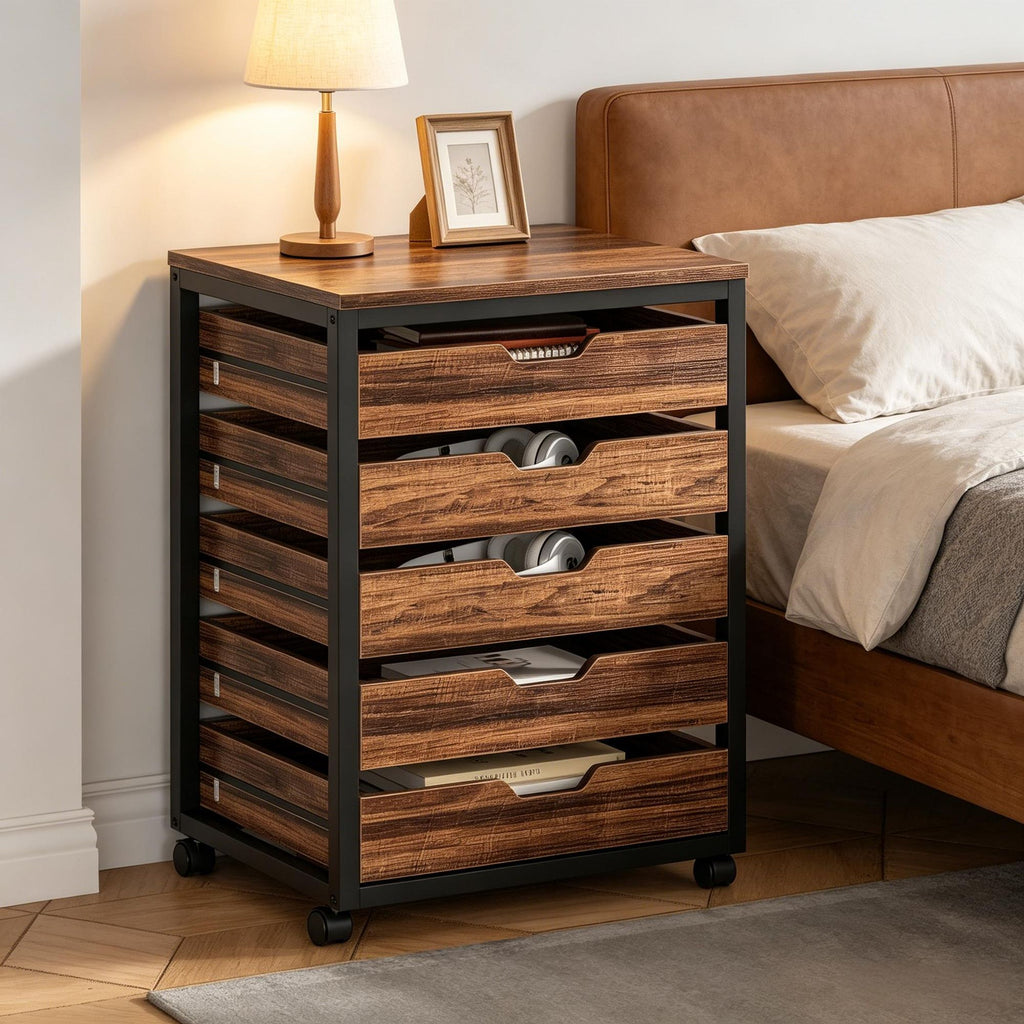 5-Drawer Mobile Dresser Cabinet with Wheels for Office or Bedroom