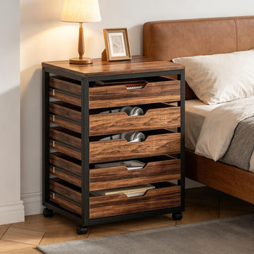 5-Drawer Mobile Dresser Cabinet with Wheels for Office or Bedroom