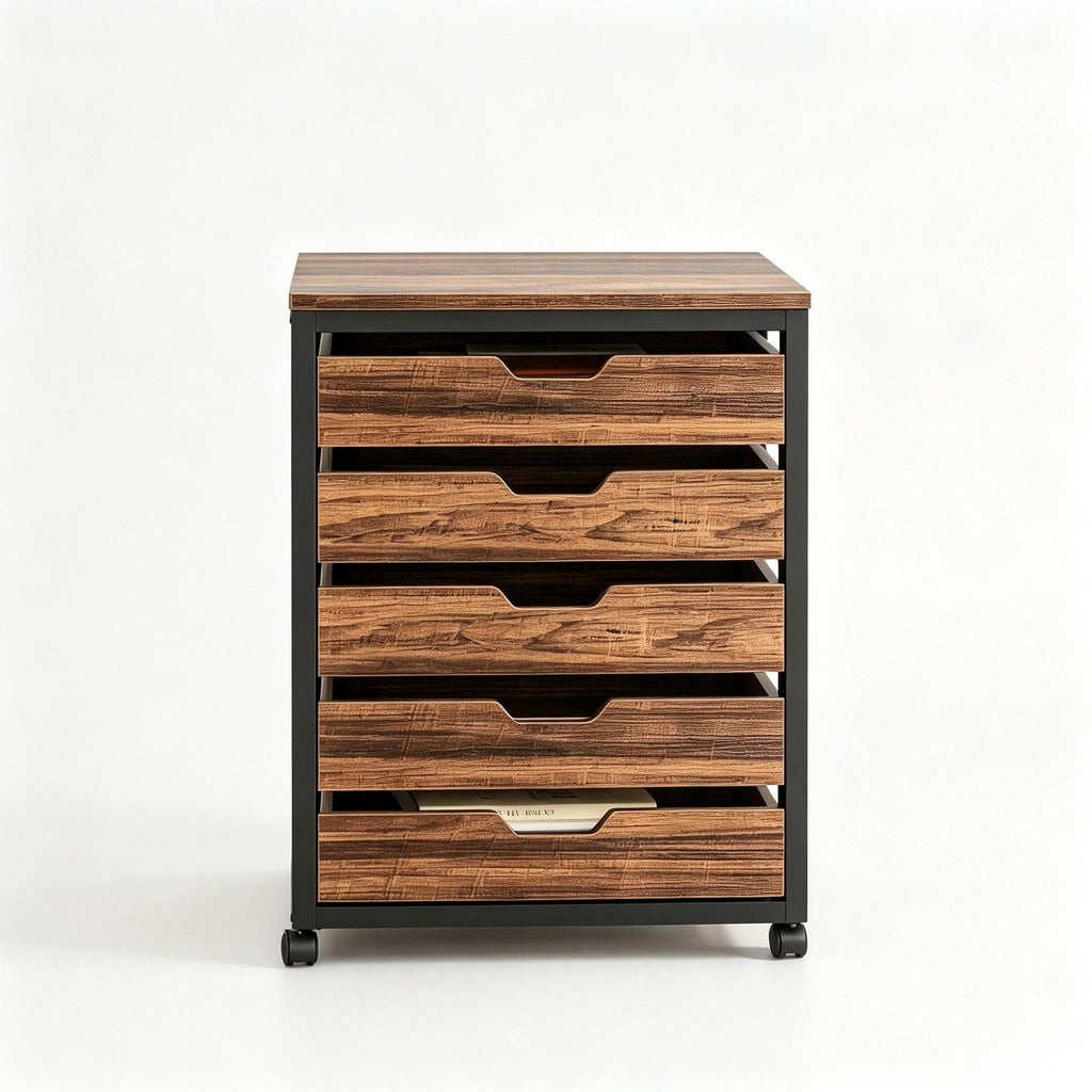 5-Drawer Mobile Dresser Cabinet with Wheels for Office or Bedroom