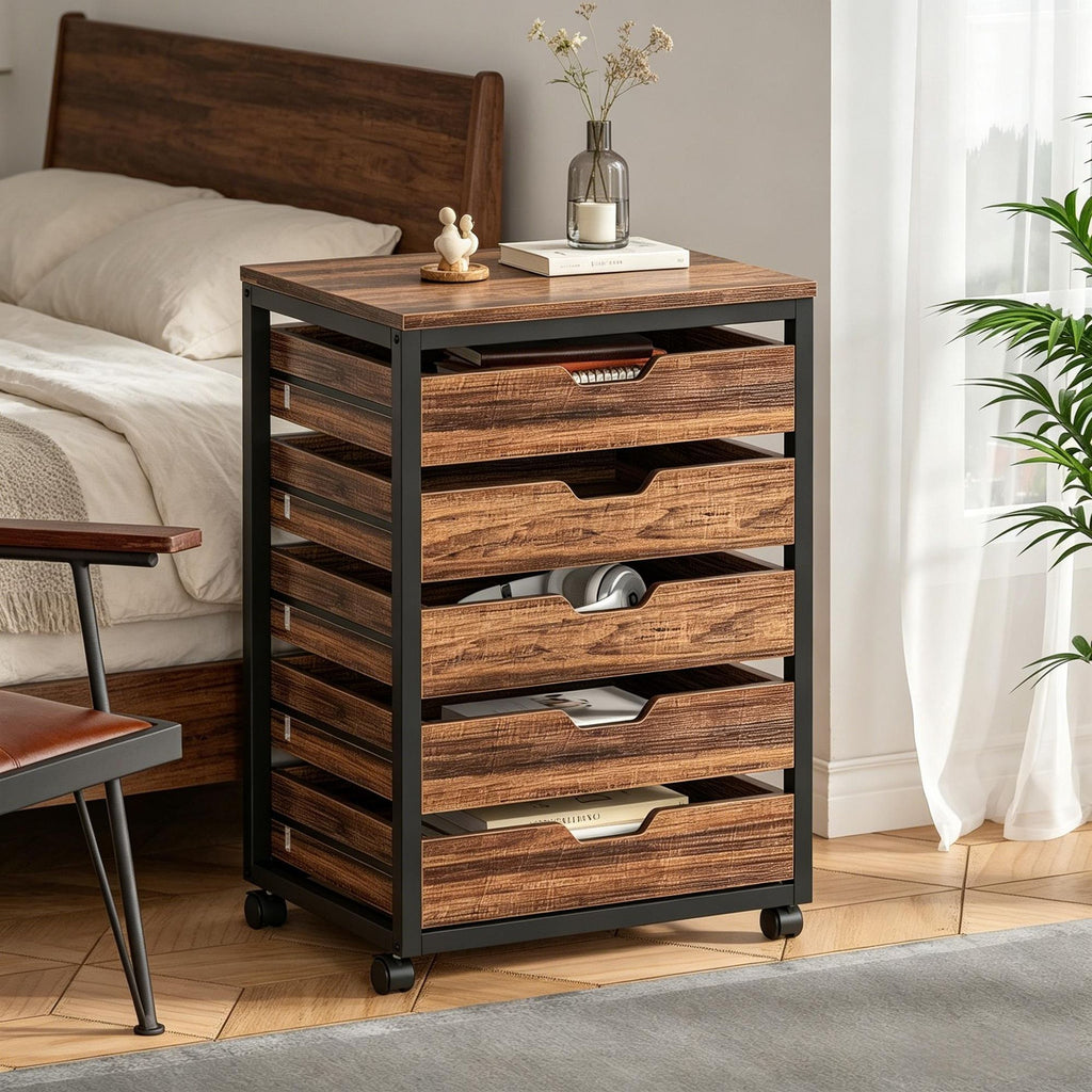 5-Drawer Mobile Dresser Cabinet with Wheels for Office or Bedroom