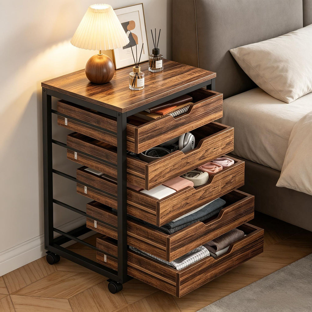 5-Drawer Mobile Dresser Cabinet with Wheels for Office or Bedroom