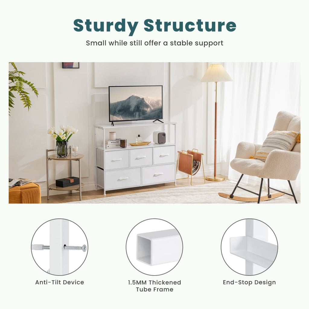 Large Open Storage TV Stand with Multiple Drawers and Adjustable