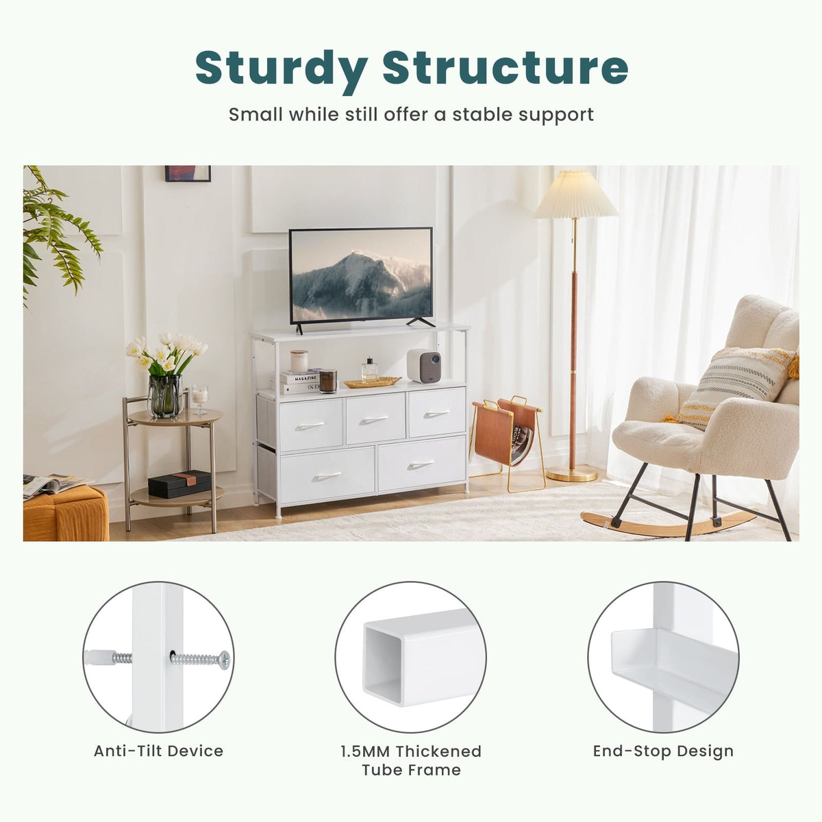 Large Open Storage TV Stand with Multiple Drawers and Adjustable