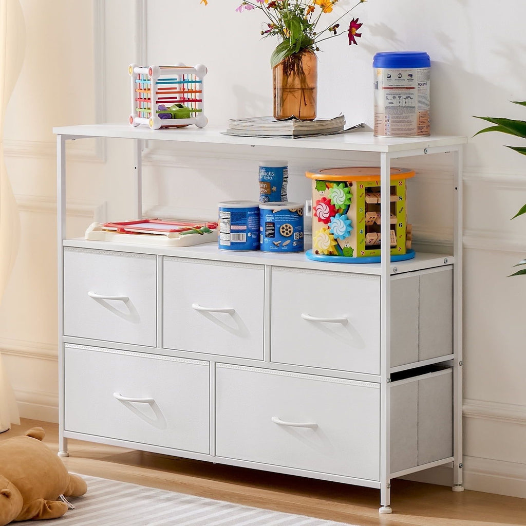 Large Open Storage TV Stand with Multiple Drawers and Adjustable