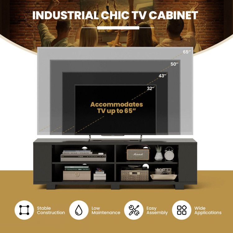 59- Wooden TV Stand with 8 Open Shelves and Adjustable Storage