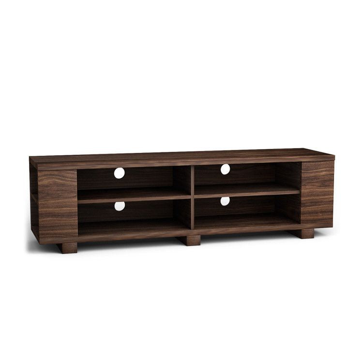 59- Wooden TV Stand with 8 Open Shelves and Adjustable Storage - Walnut