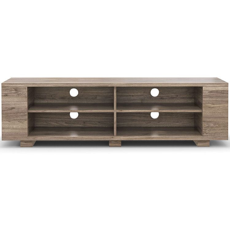 59- Wooden TV Stand with 8 Open Shelves and Adjustable Storage - Light Gray
