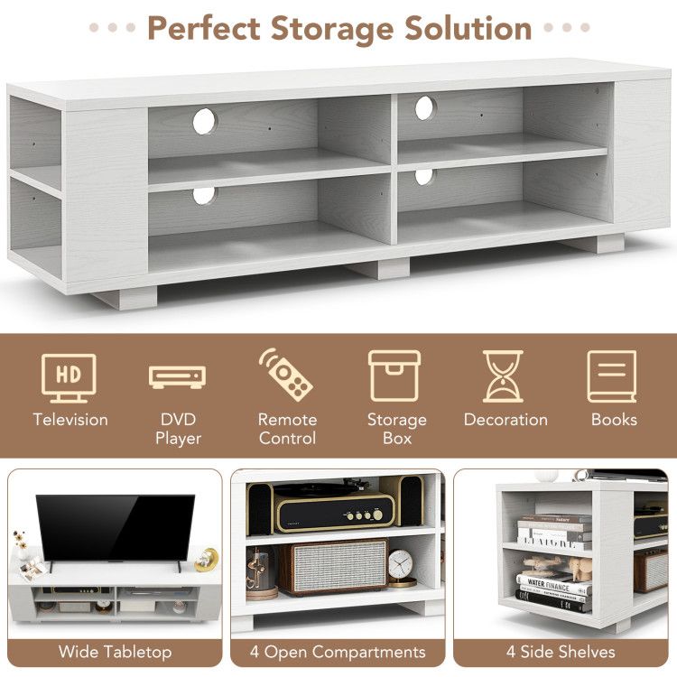 59- Wooden TV Stand with 8 Open Shelves and Adjustable Storage