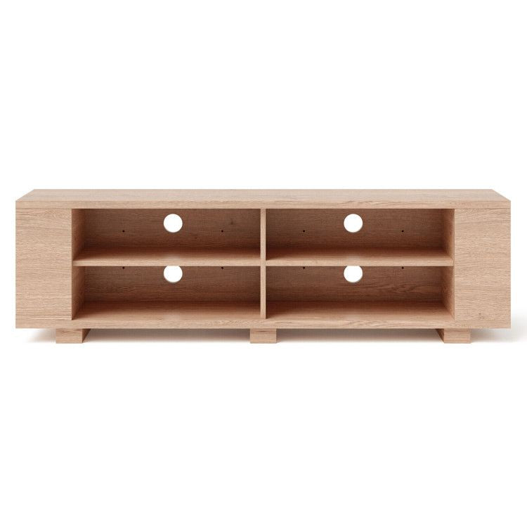 59- Wooden TV Stand with 8 Open Shelves and Adjustable Storage