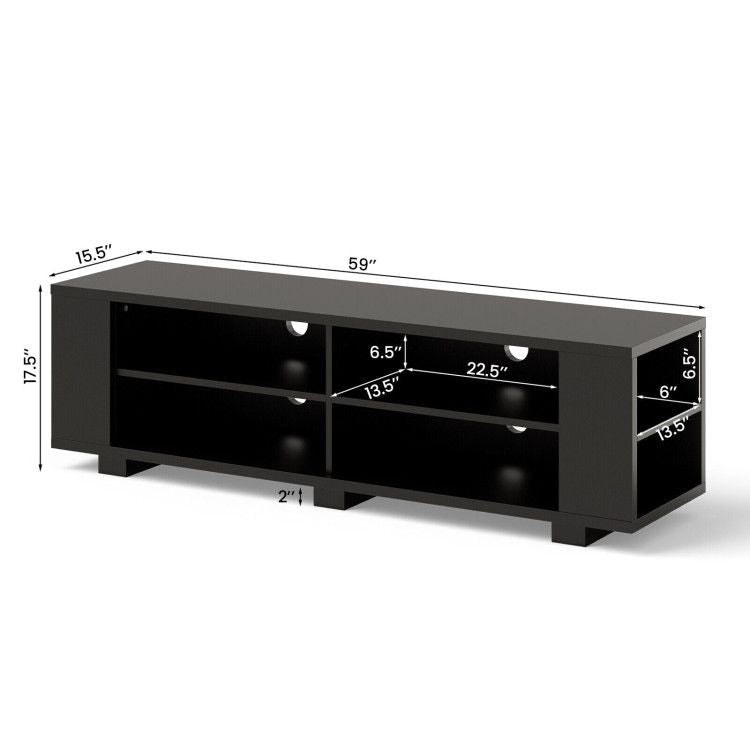 59- Wooden TV Stand with 8 Open Shelves and Adjustable Storage