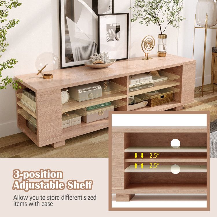 59- Wooden TV Stand with 8 Open Shelves and Adjustable Storage