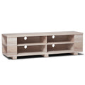 59- Wooden TV Stand with 8 Open Shelves and Adjustable Storage - Light Brown