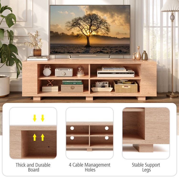59- Wooden TV Stand with 8 Open Shelves and Adjustable Storage