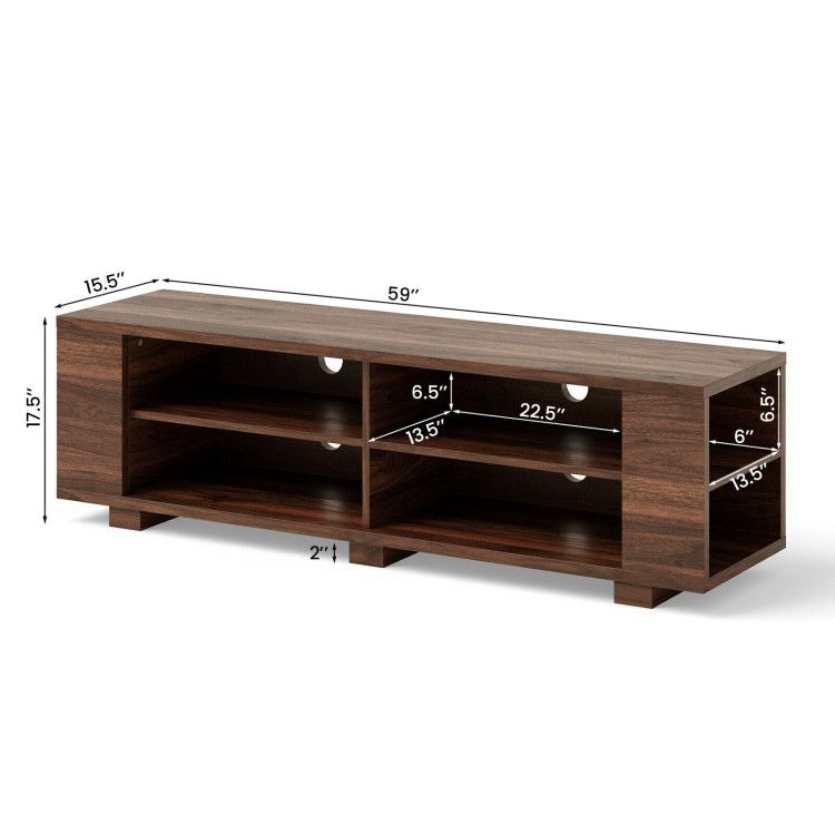 59- Wooden TV Stand with 8 Open Shelves and Adjustable Storage