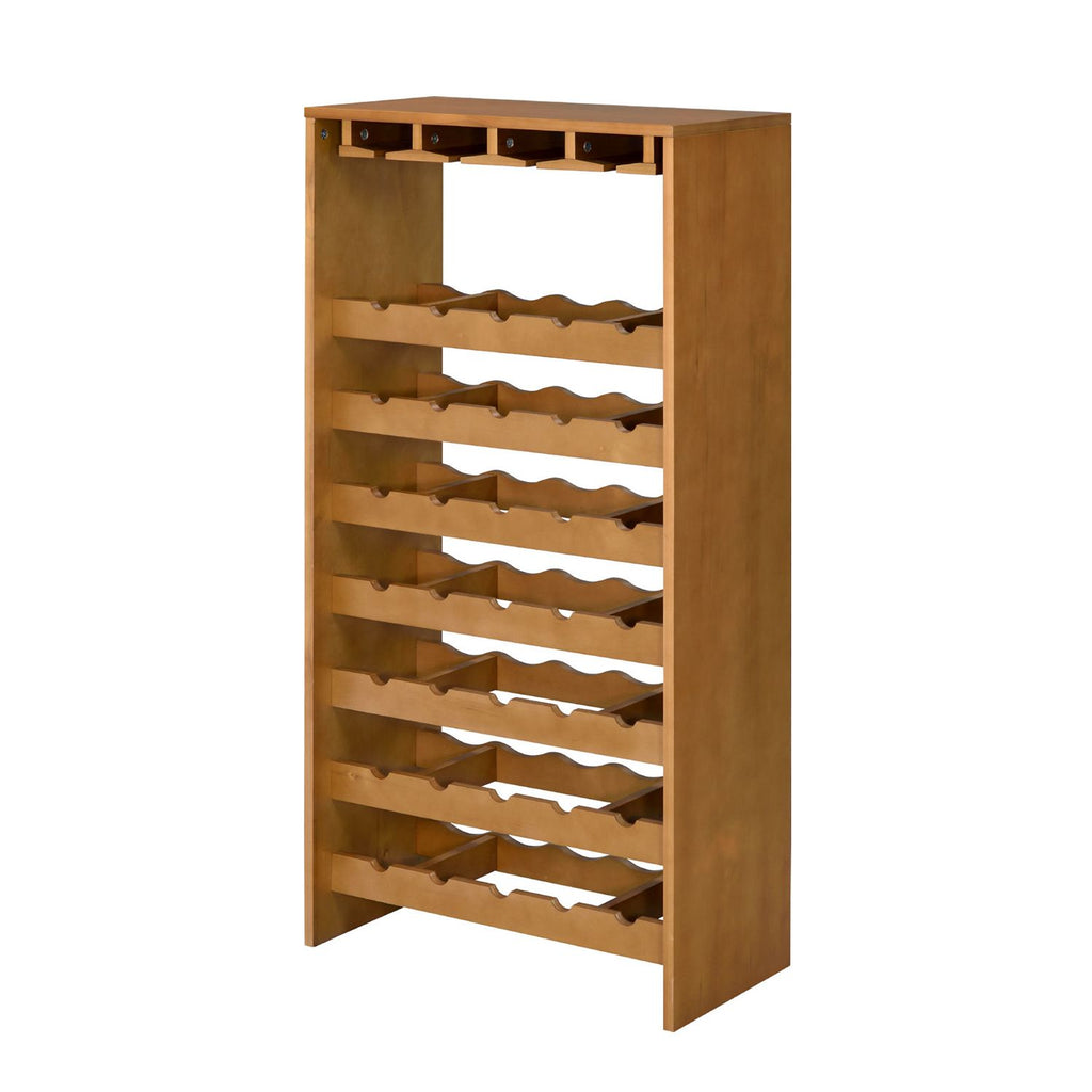 Oak-Finish Wine Cabinet with Stemware Storage