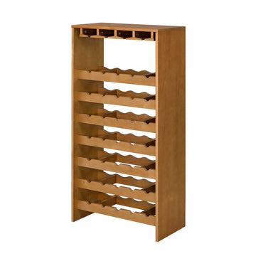 Oak-Finish Wine Cabinet with Stemware Storage