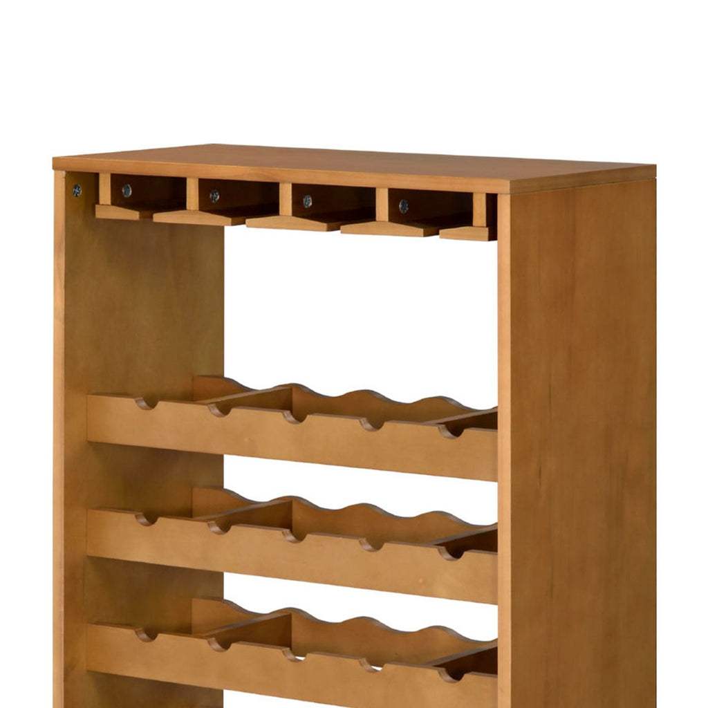 Oak-Finish Wine Cabinet with Stemware Storage
