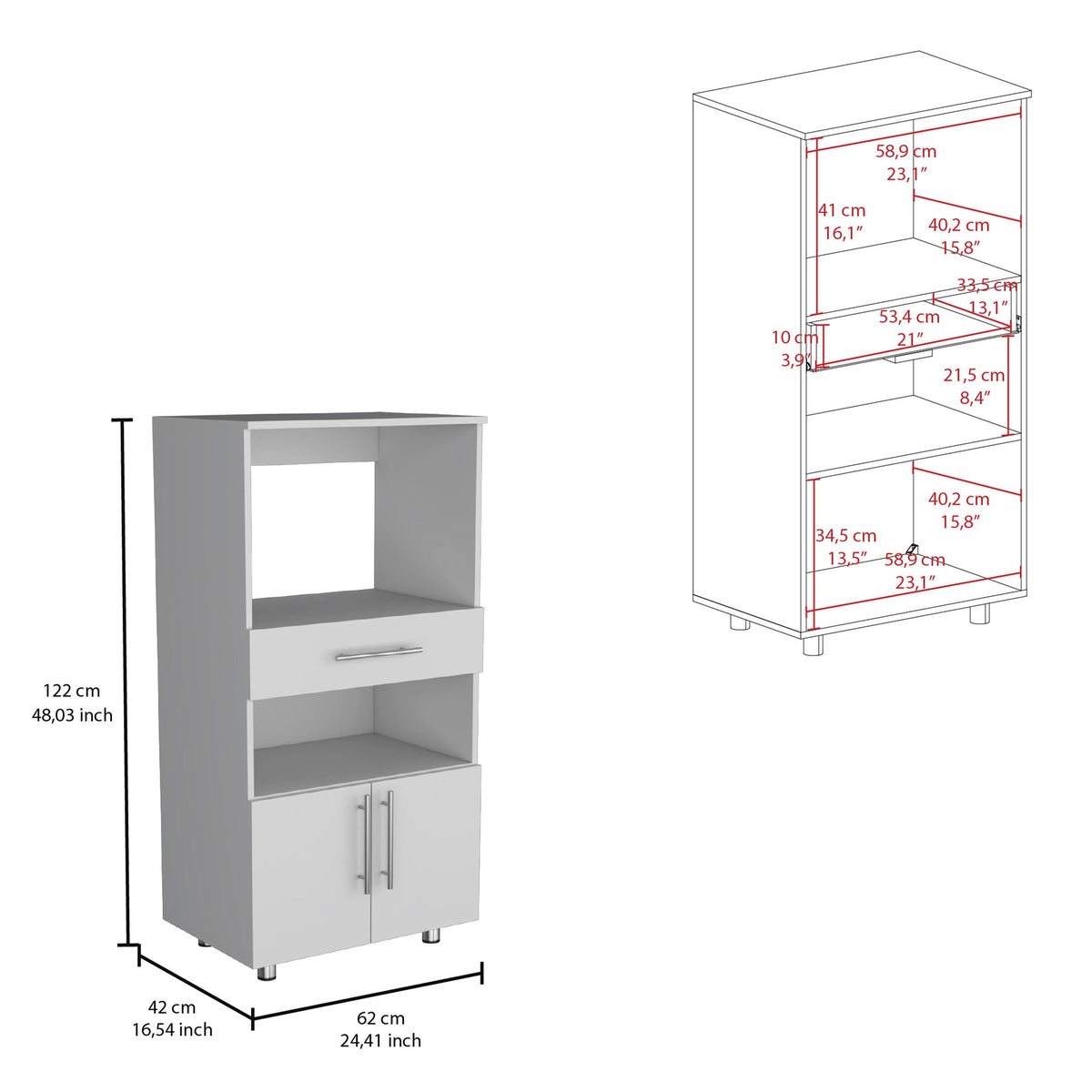 Worland Pantry Cabinet with Microwave Shelf & Storage Drawer
