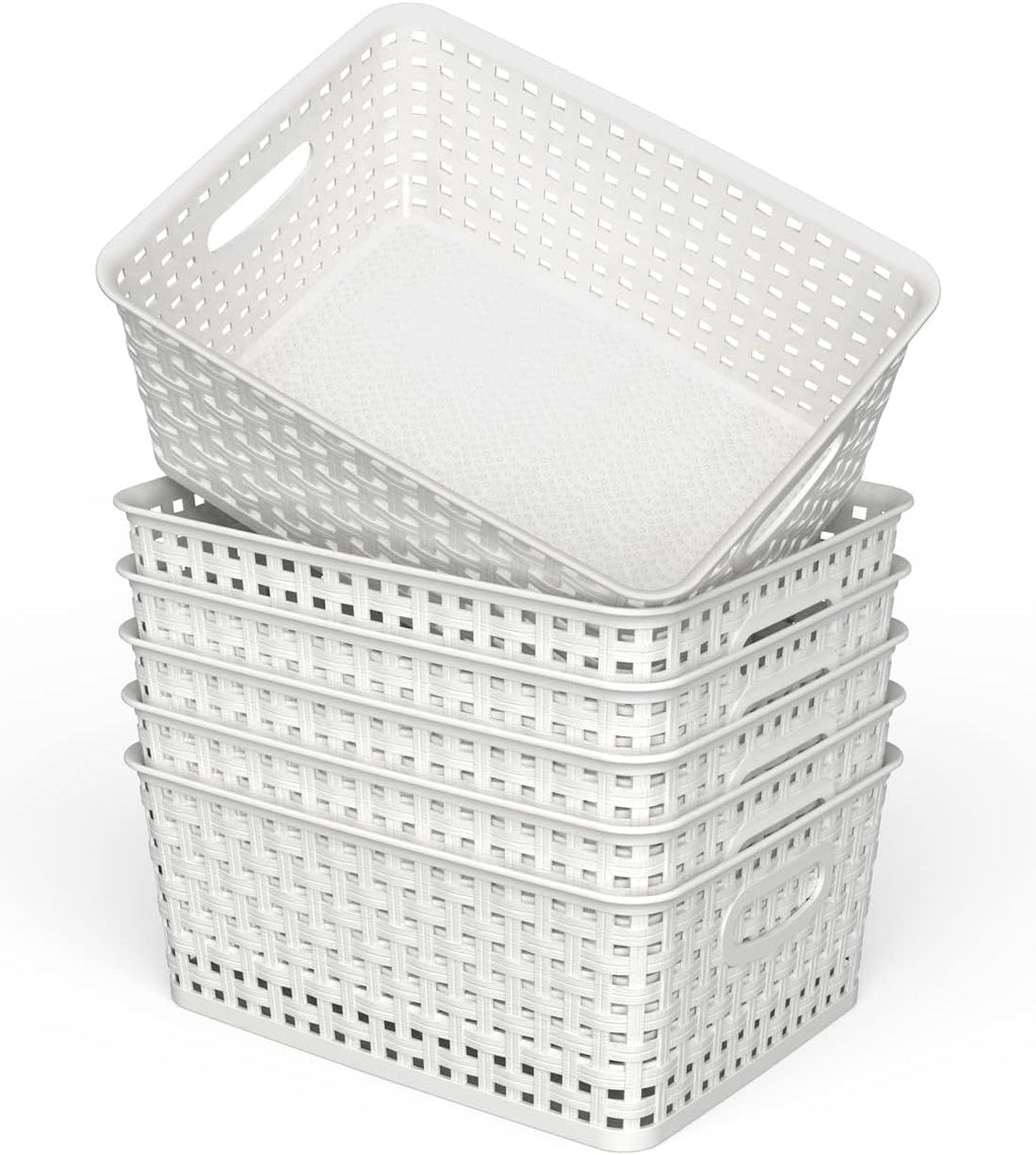 6-Pack Woven Plastic Storage Baskets for Neat Shelves