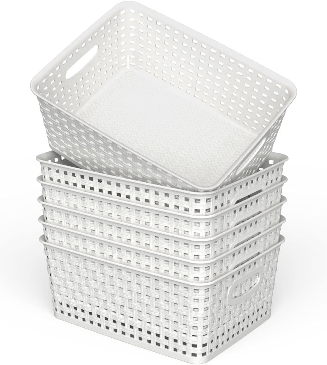 6-Pack Woven Plastic Storage Baskets for Neat Shelves
