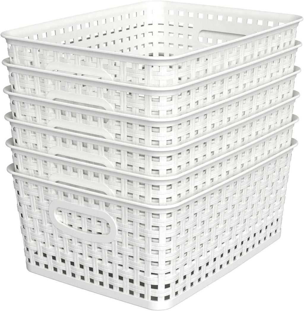 6-Pack Woven Plastic Storage Baskets for Neat Shelves