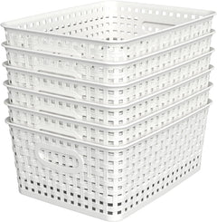 6-Pack Woven Plastic Storage Baskets for Neat Shelves