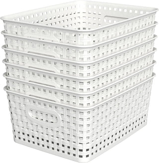 6-Pack Woven Plastic Storage Baskets for Neat Shelves