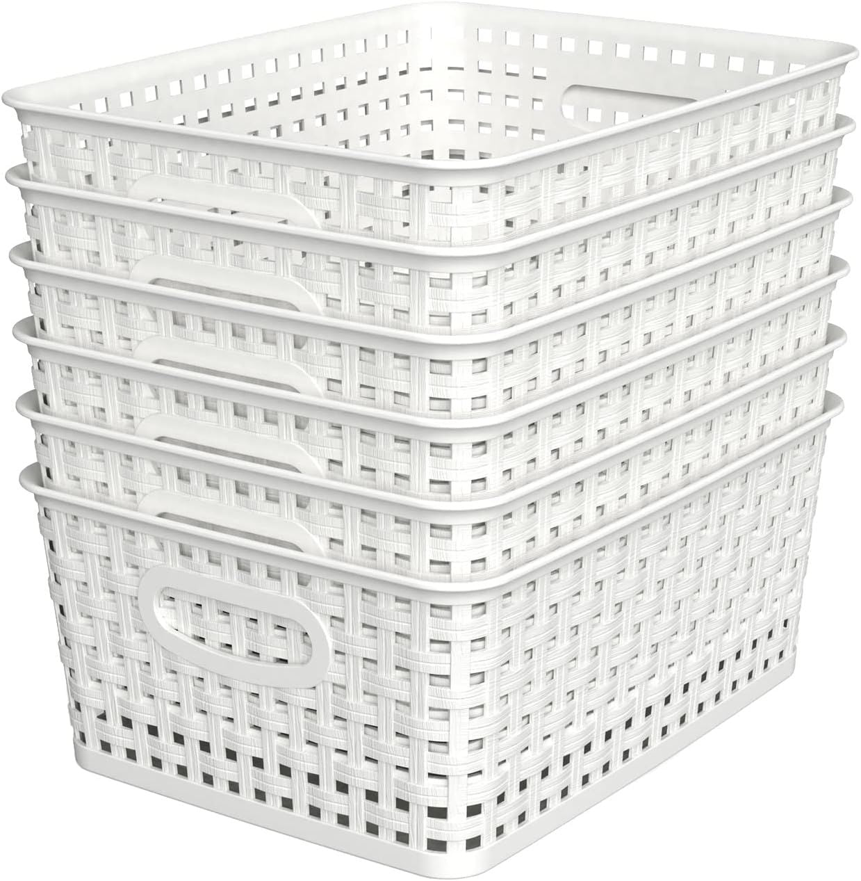6-Pack Woven Plastic Storage Baskets for Neat Shelves